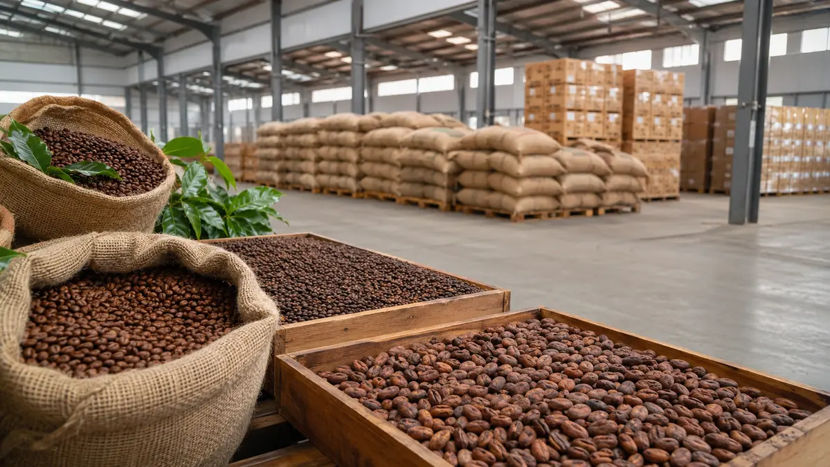 Coffee and cocoa commodities undergoing export quality inspection