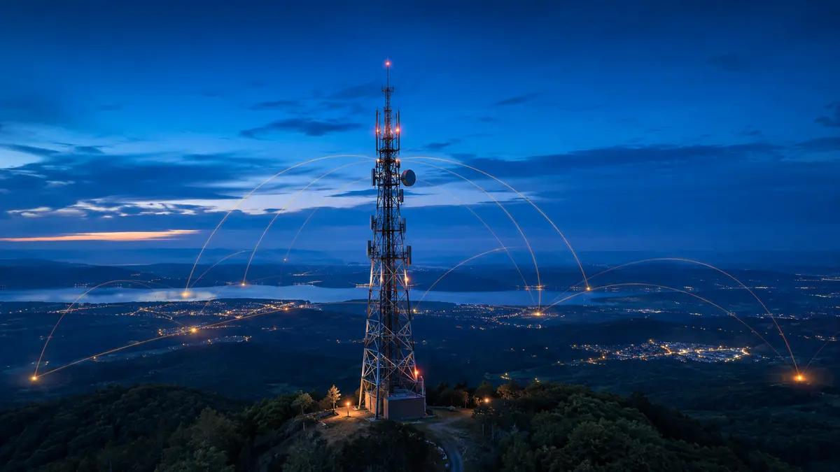 Radio transmission tower distributing services across multiple territories